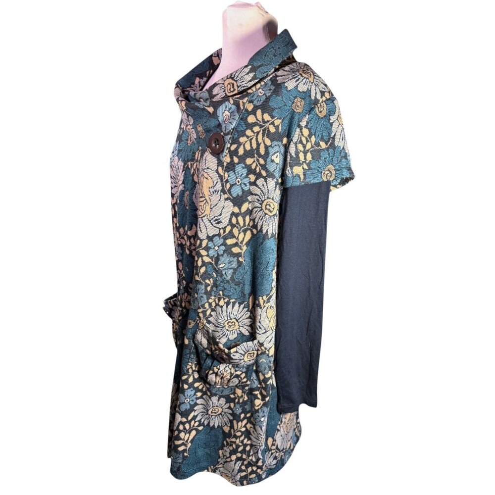 Joe Browns Womens Floral Cowl Neck Tunic Dress W/ Pockets Blue & Cream M - Picture 4 of 10